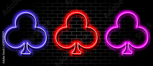 glowing Ace of Clubs icon isolated on brick wall,neon style.glowing  poker. photo