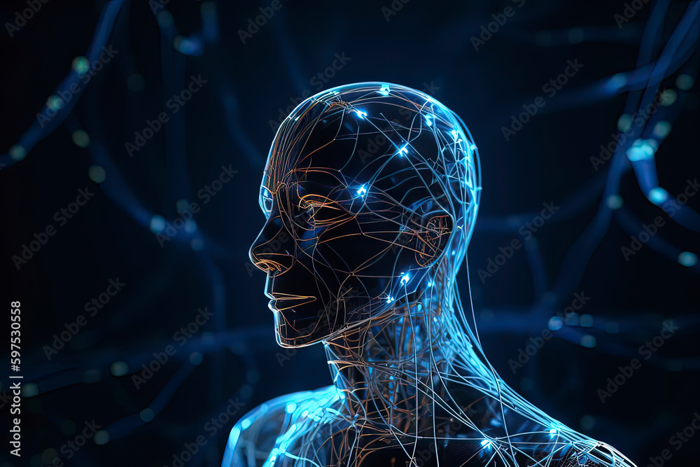 Robots composed of neural networks.AI technology generated image Robots composed of neural networks.AI technology generated image