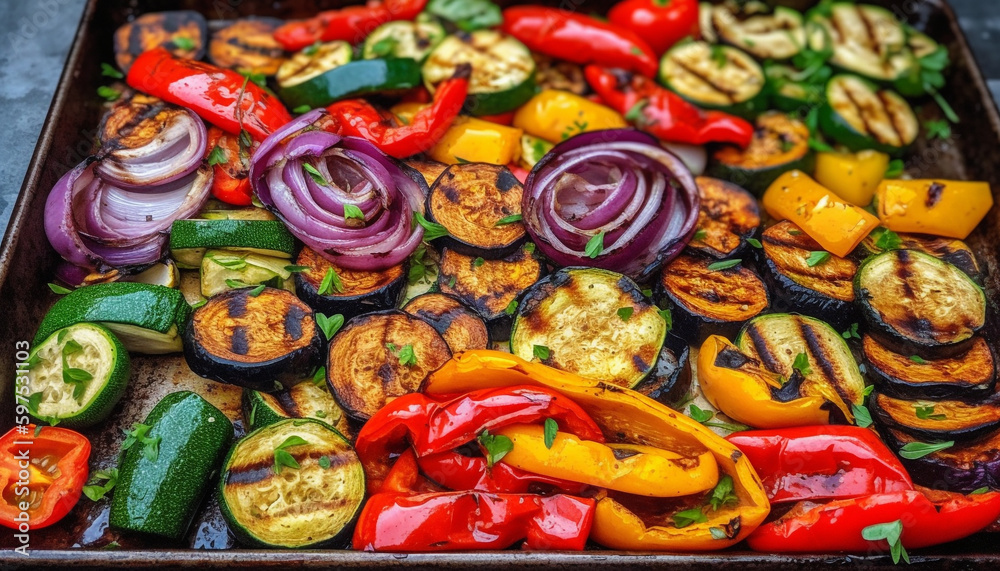 Grilled vegetable skewers, fresh and healthy meal generated by AI