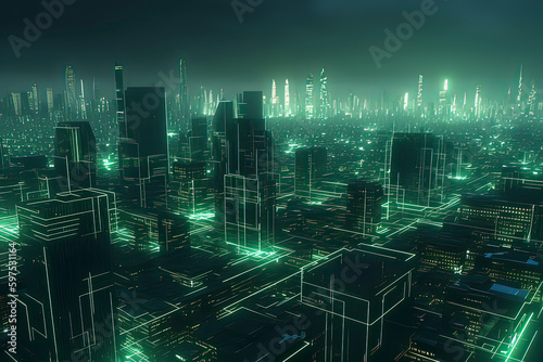 Cyberpunk style future city. AI technology generated image