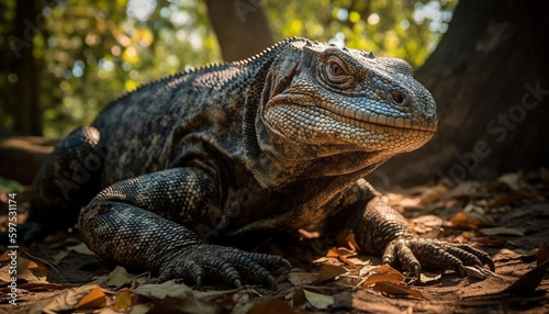 Large iguana resting on tree branch outdoors generated by AI © Jeronimo Ramos