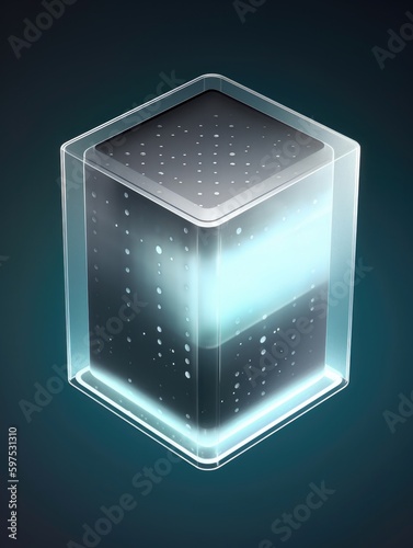 A fuel cell icon with translucent glass isometric view. Generative AI