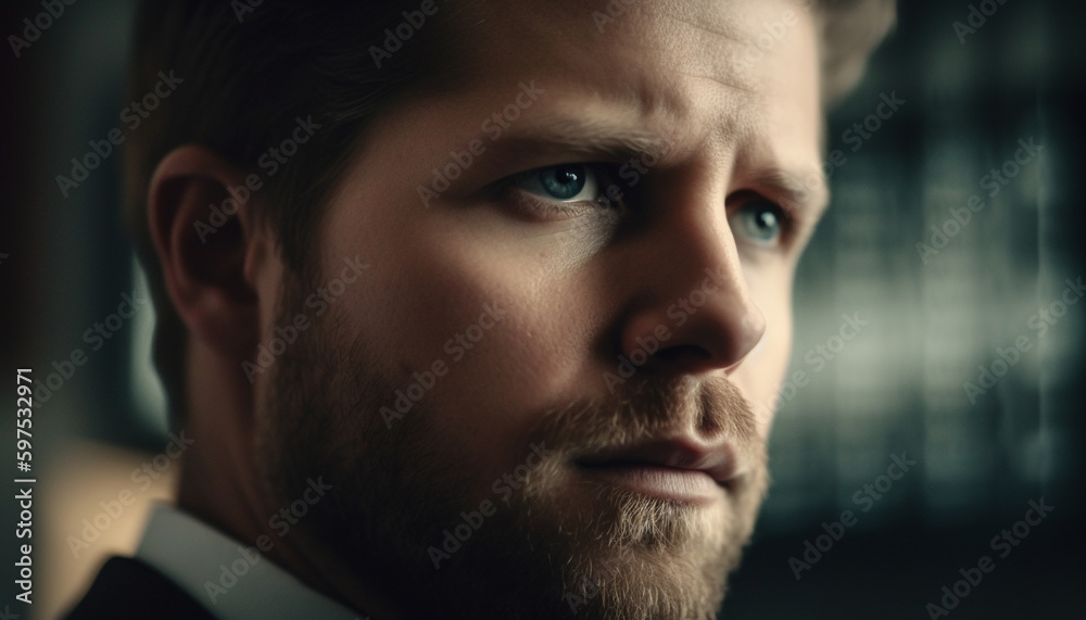 Serious businessman with beard looking at camera generated by AI Serious businessman with beard looking at camera generated by AI