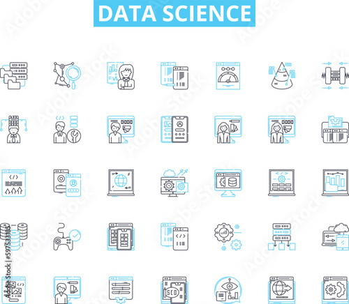 Data science linear icons set. Analytics, Algorithms, Big Data, Clustering, Correlation, Data Mining, Decision Trees line vector and concept signs. Deep Learning,Forecasting,Hadoop Generative AI
