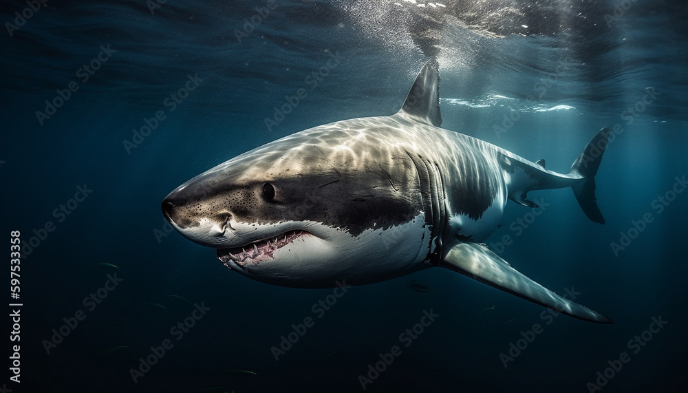 Fototapeta premium Majestic whale shark swimming in tropical saltwater generated by AI