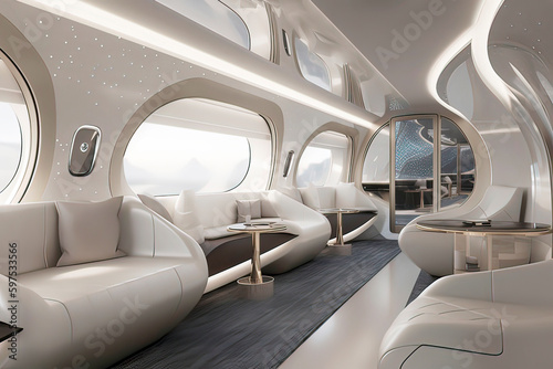Luxury cockpit of private aircraft. AI technology generated image