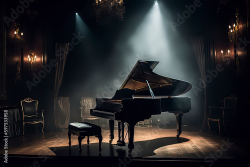 The piano at the concert. AI technology generated image