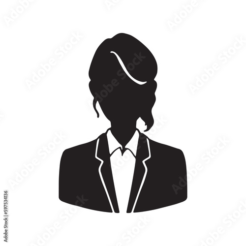 スーツ姿の女性シルエットイラスト　ビジネス上半身　黒