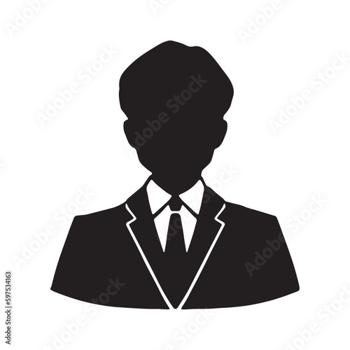 スーツ姿の男性シルエットイラスト　ビジネス上半身　黒