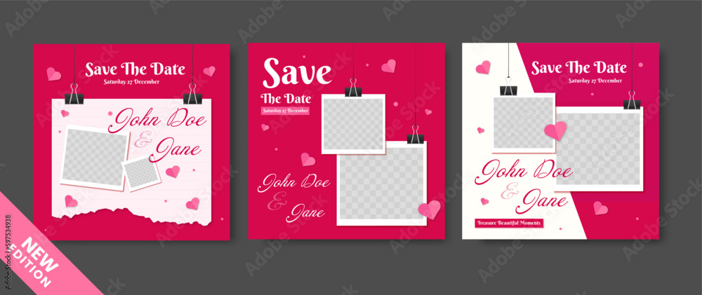 Naklejka premium red wedding social media posts design