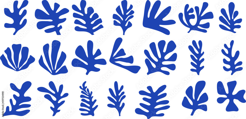 Abstract leaf silhouette, simple blue floral. Abstract organic shapes vector illustration.