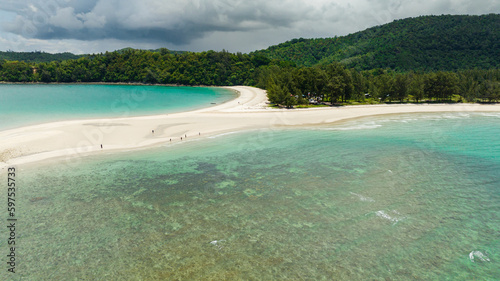Fototapeta Naklejka Na Ścianę i Meble -  Tropical landscape with sandy beach and island. Kelambu Beach. Borneo, Malaysia.
