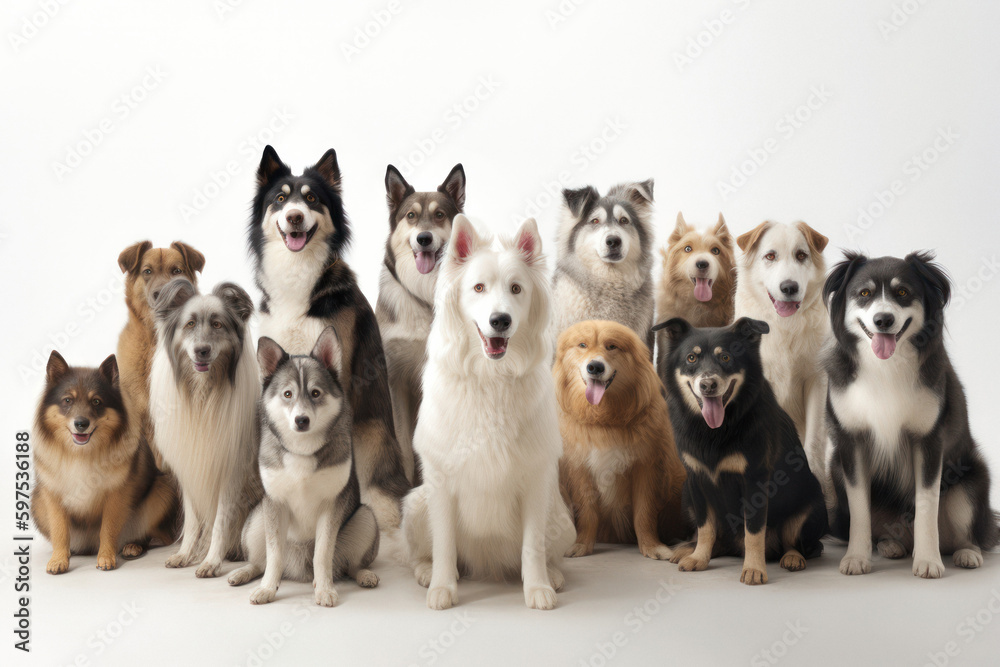 Diverse Group of Dogs on White Background