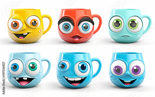 Wallpaper Mural A collection of colorful coffee mugs with lively expressions, perfect for a fun kitchenware series. Torontodigital.ca