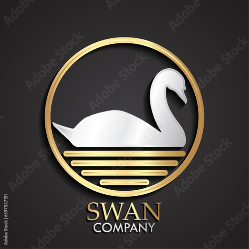 3d gold silver swan metal logo