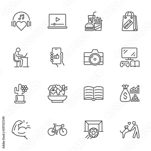 Activity daily routine, Habits icon set Editable Stroke, Vector thin line icons