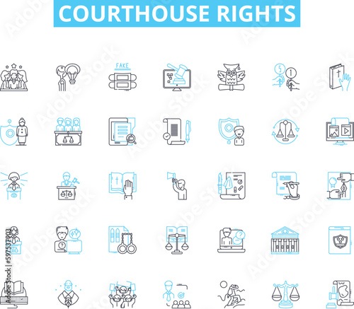 Courthouse rights linear icons set. Advocacy, Litigation, Due process, Civil rights, Jury, Defense, Evidence line vector and concept signs. Constitution,Appeal,Judicial outline Generative AI