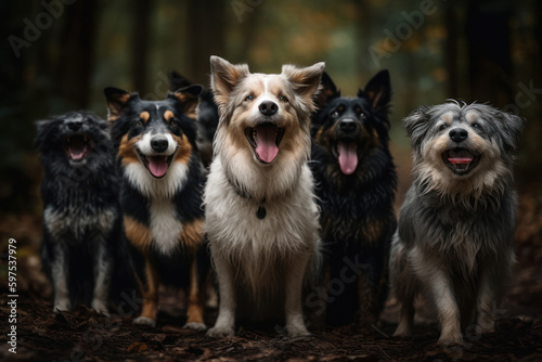 Dynamic Group of Dogs Playing in the Outdoors
