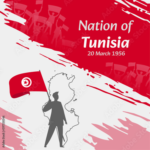 Tunisia Independence Day Post Design. March 20th, the day when Tunisians made this nation free. Suitable for national days. Perfect concepts for social media posts, greeting card, cover, banner.
