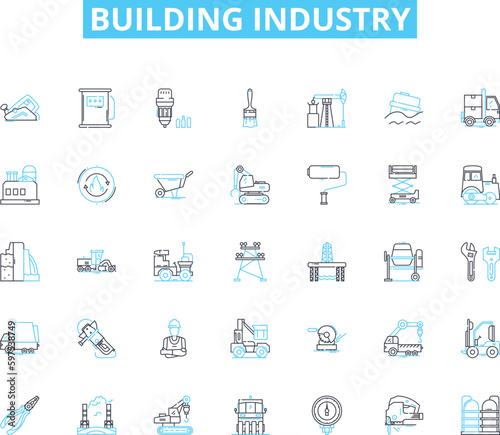 Building industry linear icons set. Architecture, Construction, Design, Engineering, Planning, Development, Concrete line vector and concept signs. Steel,Masonry,Electrical outline Generative AI