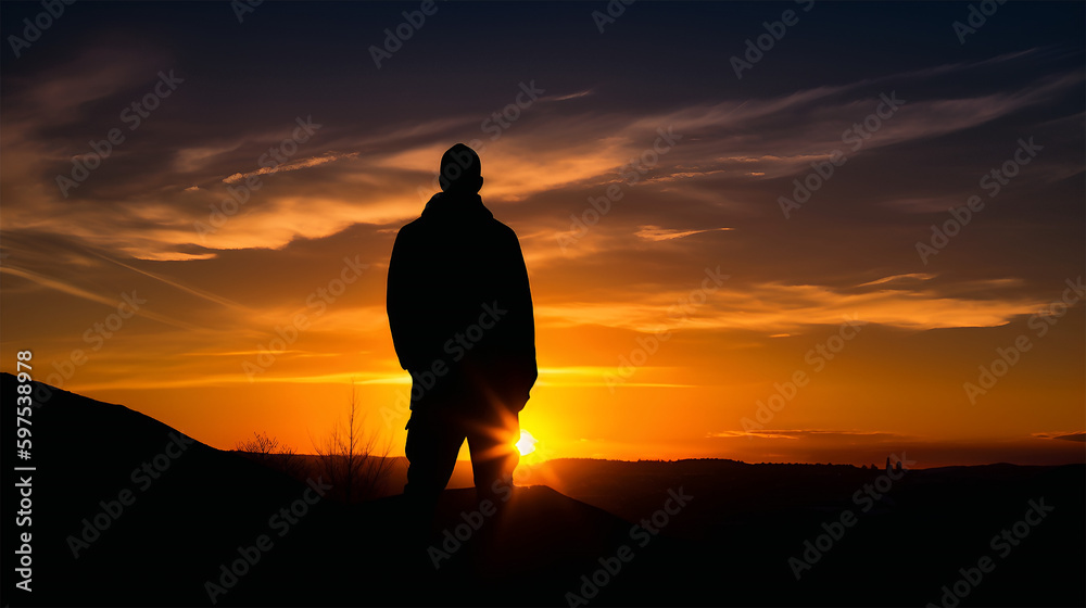 silhouette of person watching sunset