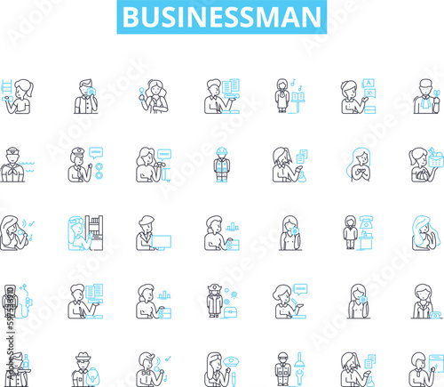 Businessman linear icons set. Entrepreneur, Executive, Manager, CEO, Investor, Innovator, Visionary line vector and concept signs. Strategist,Leader,Risk-taker outline illustrations Generative AI