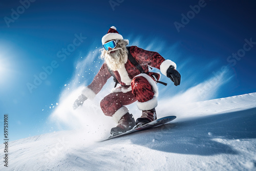Fototapeta Naklejka Na Ścianę i Meble -  Winter sport Santa made with AI