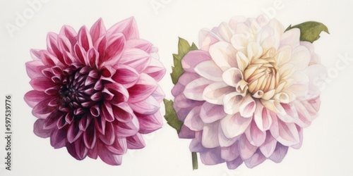 Watercolor Dahlias in Peppermint Colors - Floral Art - Wedding Stationery Design - Generative AI