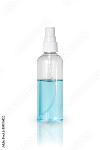 Hand sanitizer alcohol spray bottle mockup isolated on white background.