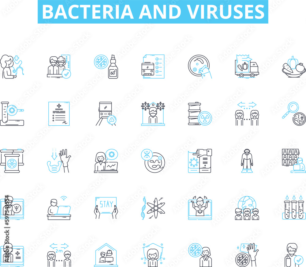 Bacteria and viruses linear icons set. Pathogen, Microbe, Infection, Contagious, Tissue, Epidemic, Host line vector and concept signs. Resistance,Virulence,Outbreak outline illustrations Generative AI Bacteria and viruses linear icons set. Pathogen, Microbe, Infection, Contagious, Tissue, Epidemic, Host line vector and concept signs. Resistance,Virulence,Outbreak outline illustrations Generative AI