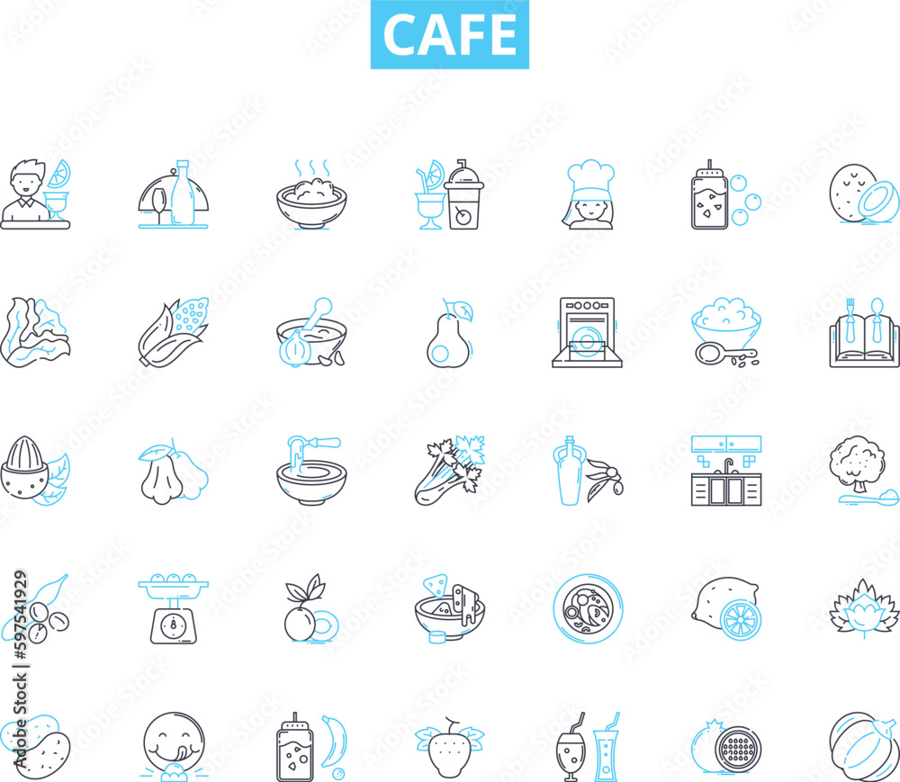 Cafe linear icons set. Cozy, Espresso, Sandwiches, Breakfast, Artisan, Cappuccino, Pastries line vector and concept signs. Relaxing,Brunch,Latte outline illustrations Generative AI Cafe linear icons set. Cozy, Espresso, Sandwiches, Breakfast, Artisan, Cappuccino, Pastries line vector and concept signs. Relaxing,Brunch,Latte outline illustrations Generative AI