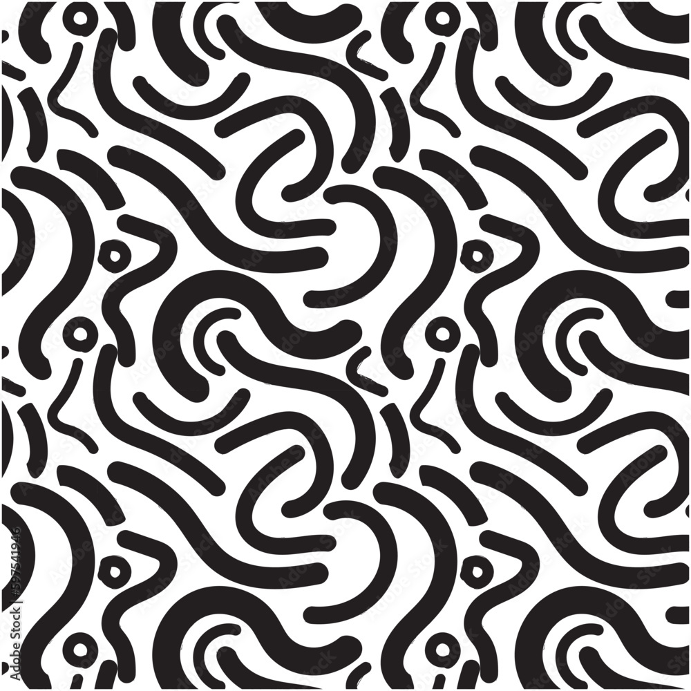  Vector geometric corves stripe pattern, lines seamless wallpaper, monochrome design texture.