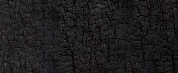Fototapete Brennholz Textur Burned wood texture. Black background, Details on the surface of charcoal, burnt wood texture, Grunge, burning fire, Dark material.  © Teerapat