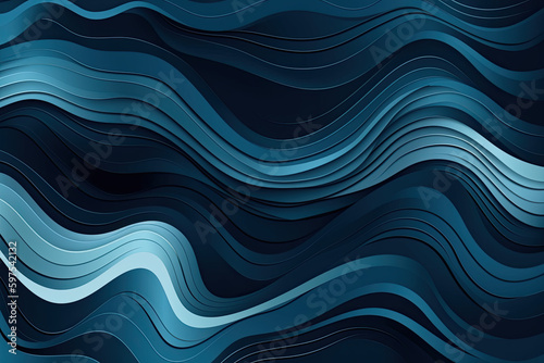 Blue waves pattern. Summer lake wave lines, beach waves water flow curve abstract landscape, vibrant silk textile texture vector seamless background. Ai generated © chandlervid85
