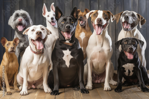 Dynamic Group of Dogs with Playful Expressions Outside