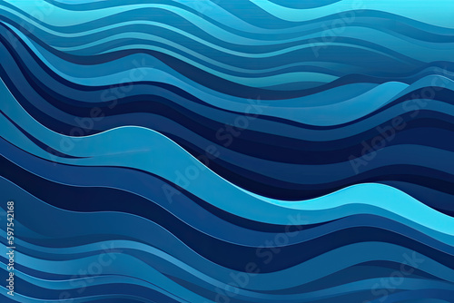 Blue waves pattern. Summer lake wave lines, beach waves water flow curve abstract landscape, vibrant silk textile texture vector seamless background. Ai generated