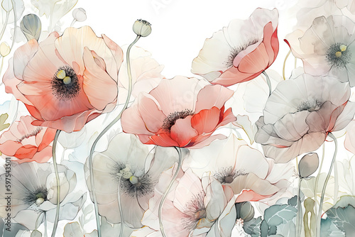 Abstract Poppy Flowers for Background. AI generated Illustration.