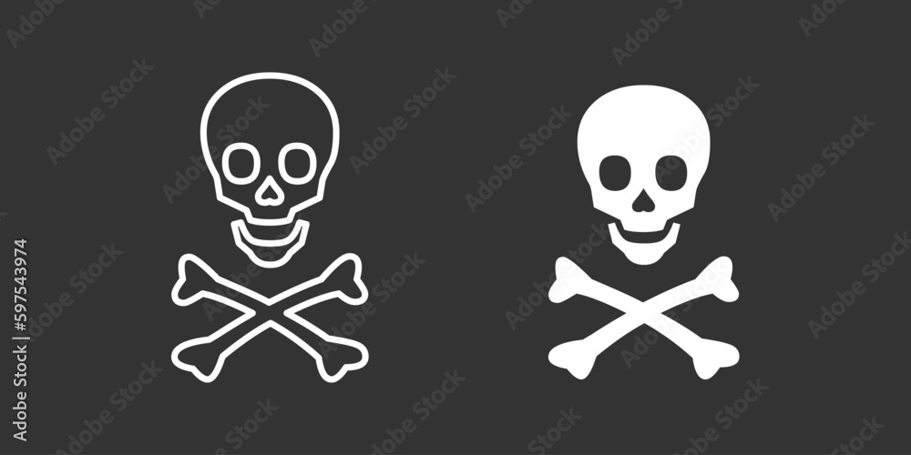 Crossbones, death skull vector icon. Danger, poison symbol flat vector icon for apps and websites