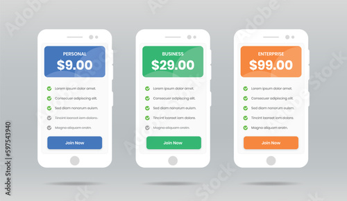 Minimal pricing comparison list with check mark ui design in smartphone shape