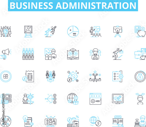 Business administration linear icons set. Management, Leadership, Strategy, Organization, Coordination, Planning, Efficiency line vector and concept signs. Generative AI