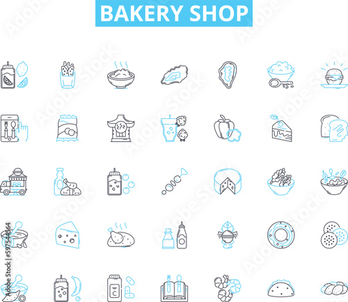Bakery shop linear icons set. Fresh, Delicious, Sweet, Savory, Flaky, Aromatic, Gourmet line vector and concept signs. Artisan,Classic,Unique outline illustrations Generative AI