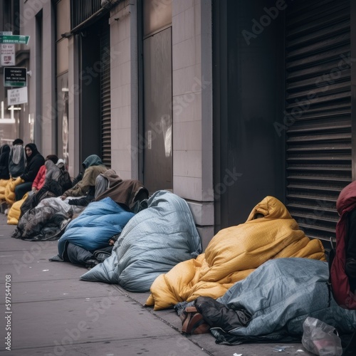 Homeless people in a sleeping bags, sleeping on a sidewalk  © oleksandr.info