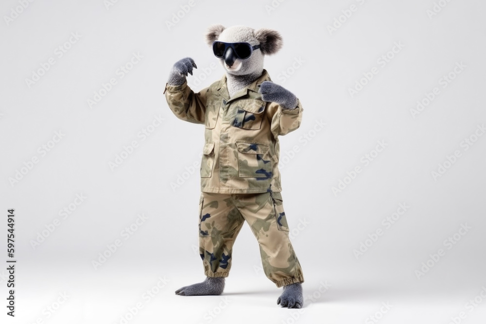 epic koala in military uniform and glasses on white background, Generative AI epic koala in military uniform and glasses on white background, Generative AI