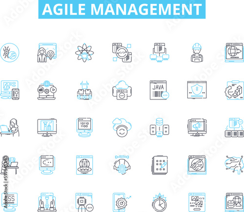 Agile management linear icons set. Iterative, Collaboration, Flexibility, Scrum, Lean, Kanban, Sprint line vector and concept signs. Feedback,Empowerment,Continuous outline illustrations Generative AI