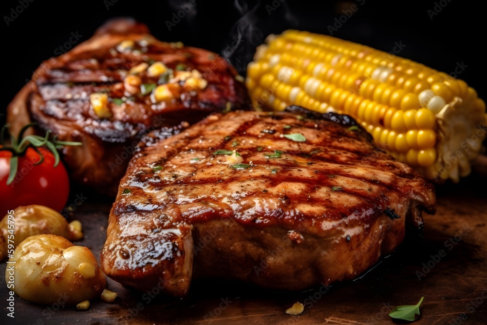 grilled steak with corn