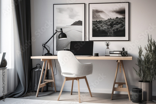 Modern and Minimalist Home Office with Poster