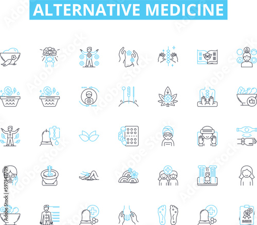 Alternative medicine linear icons set. Acupuncture, Aromatherapy, Ayurveda, Biofeedback, Chakra, Chiropractic, Detoxification line vector and concept signs. Energy Healing,Feng Generative AI