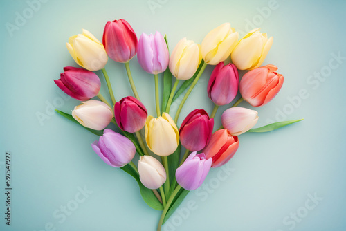 Mother's Day Tulip Heart, Love, Blooms, Pastel Backdrop, Springtime Celebration