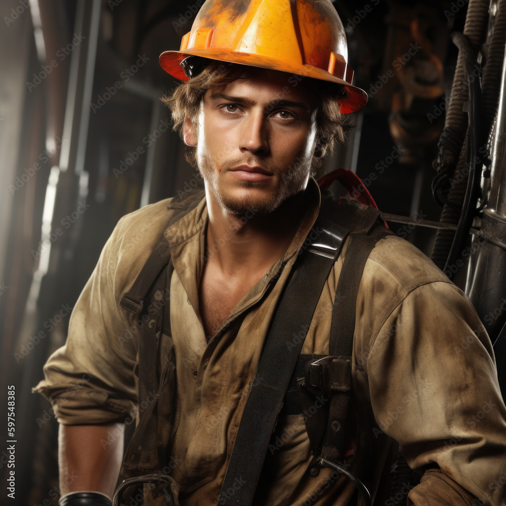 Construction worker wearing helmet , Generative Ai Construction worker wearing helmet , Generative Ai