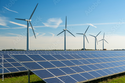 Wind turbine energy generators on wind farm in the United Kingdom